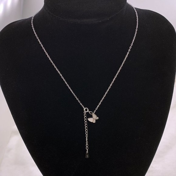 925 Sterling Silver Diamond Butterfly Necklace A - Picture 10 of 12